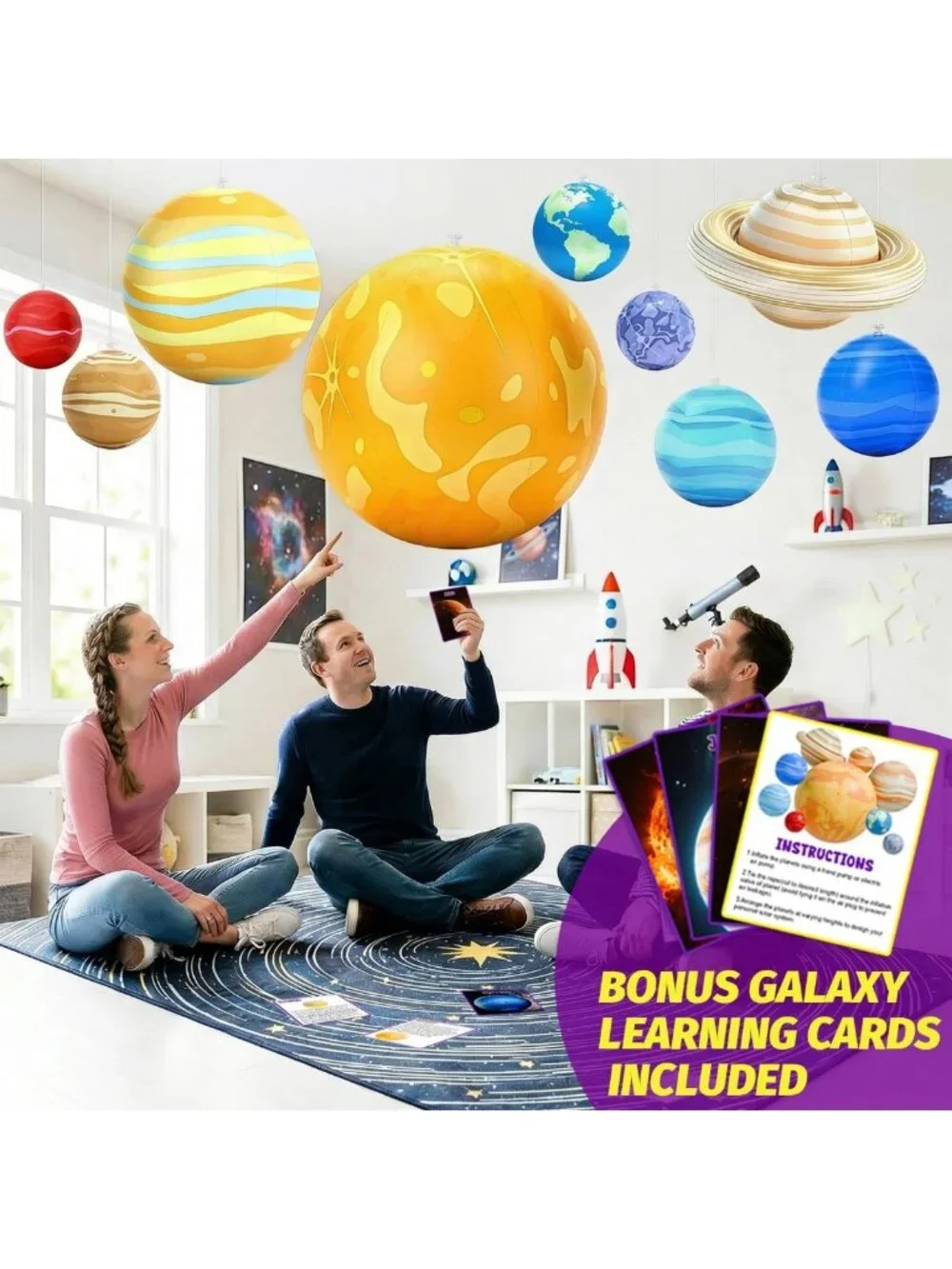 Inflatable Solar System Planets with LED Lights & Remote - Space Decor for